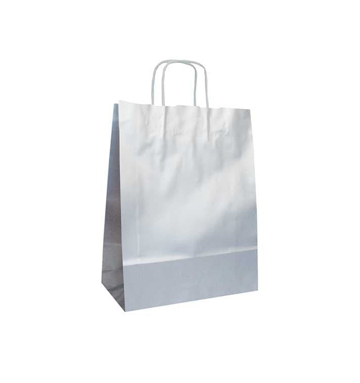 Sac en Papier KRAFT ARGENTE avec anses 100g 24x12x31cm (250 Utés) Sac en Papier KRAFT ARGENTE avec anses 100g 24x12x31cm (250 Utés)