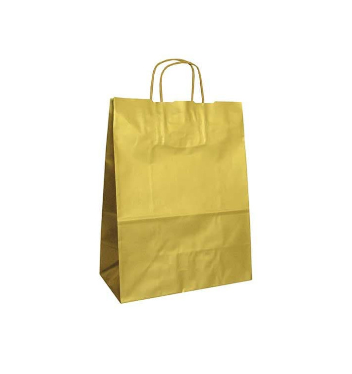 Sac en Papier KRAFT OR avec anses 100g 24+12x31cm (250 Utés) Sac en Papier KRAFT OR avec anses 100g 24+12x31cm (250 Utés)