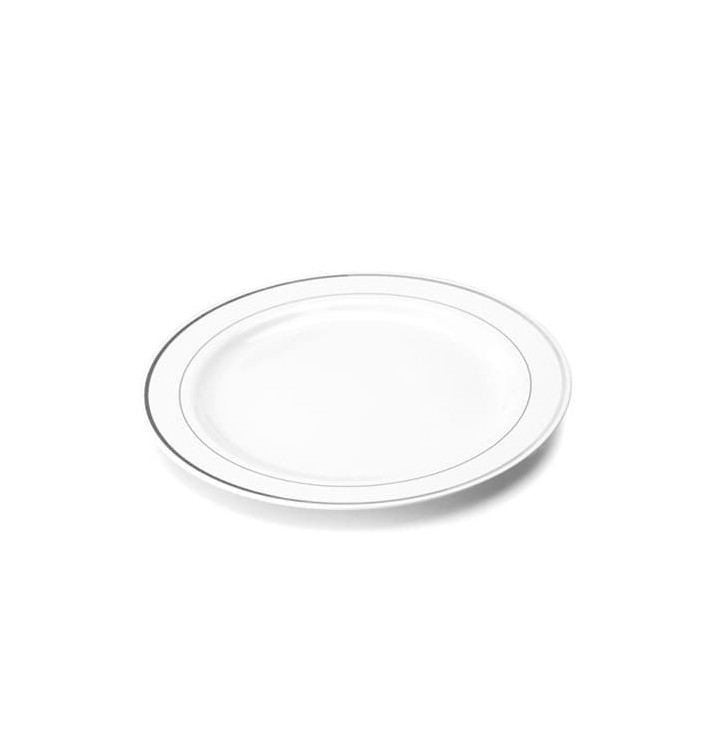 Assiette en Plastique Dur avec Liseré Argent 26cm (200 Utés) Assiette en Plastique Dur avec Liseré Argent 26cm (200 Utés)