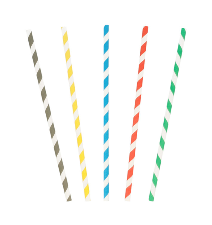 Papieren rechte rietjes gestreept Ø0,6cm 20cm Papieren rechte rietjes gestreept Ø0,6cm 20cm