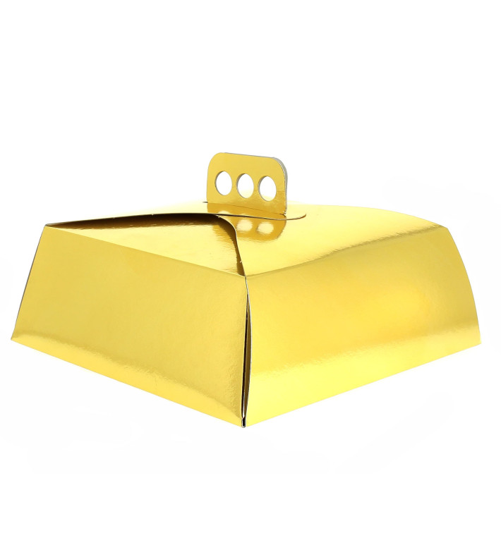 Papieren cake doosje Vierkant goud 24,5x24,5x10cm 