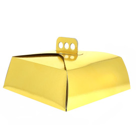 Papieren cake doosje Vierkant goud 34,5x34,5x10cm 