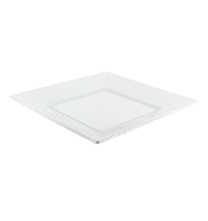 Assiette Plastique Carrée Plate Blanche 230mm 