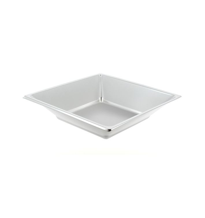 Assiette Plastique Carrée Creuse Argenté 180mm 