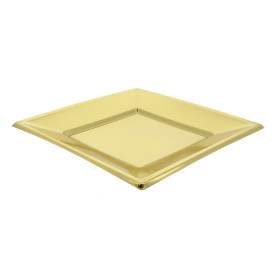 Assiette Plastique Carrée Plate Doré 230mm 