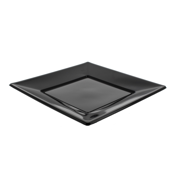 Assiette Plastique Carrée Plate Noire 170mm 