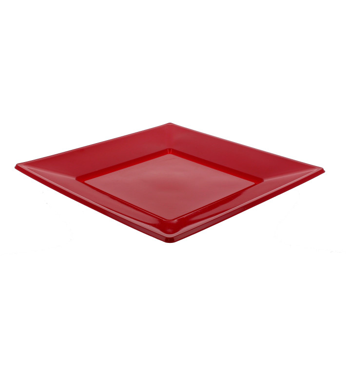 Plastic bord Plat Vierkant bordeauxrood 23 cm Plastic bord Plat Vierkant bordeauxrood 23 cm
