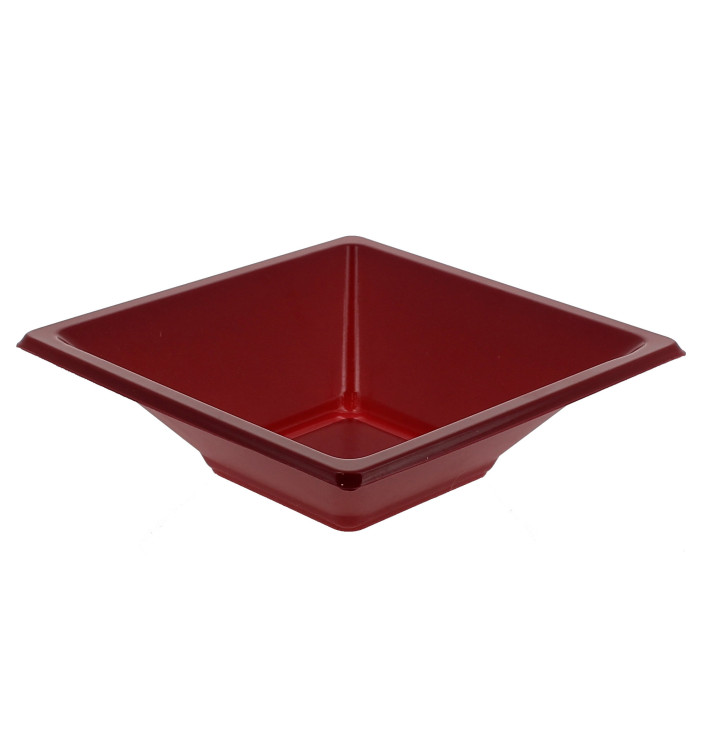 Bol en Plastique PS Carré Bordeaux 12x12cm Bol en Plastique PS Carré Bordeaux 12x12cm