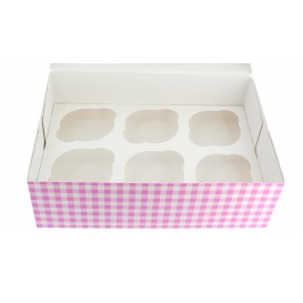 Boîte pour 6 Cupcakes Rose avec support (100 Unités)