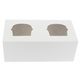 Boîte pour 2 Cupcakes Blanc avec insert 