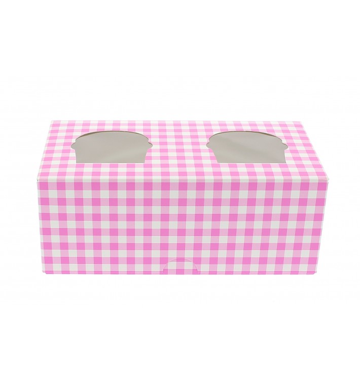 Boîte pour 2 Cupcakes Rose avec insert (160 Unités)