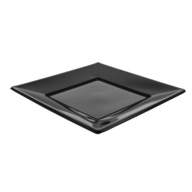 Plastic bord Plat Vierkant zwart 23 cm 