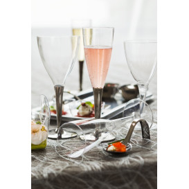 Plastic stam fluitglas Mousserende Wijn zilver 100ml (10 stuks) 