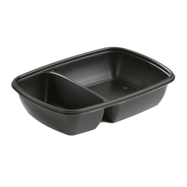 Barquette Plastique PP 2C Noir 900ml 23x16,5x5cm 