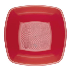 Plastic bord Diep rood Vierkant PS 18 cm (25 stuks) 