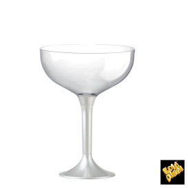 Flûte Champagne Plastique Pied Blanc Perlé 200ml 2P (20 Utés)