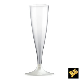 Flûte Champagne Plastique Pied Blanc Perlé 140ml 2P (20 Utés)