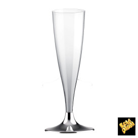 Flûte Champagne Plastique Pied Nickel Chrome 140ml 2P (20 Utés)