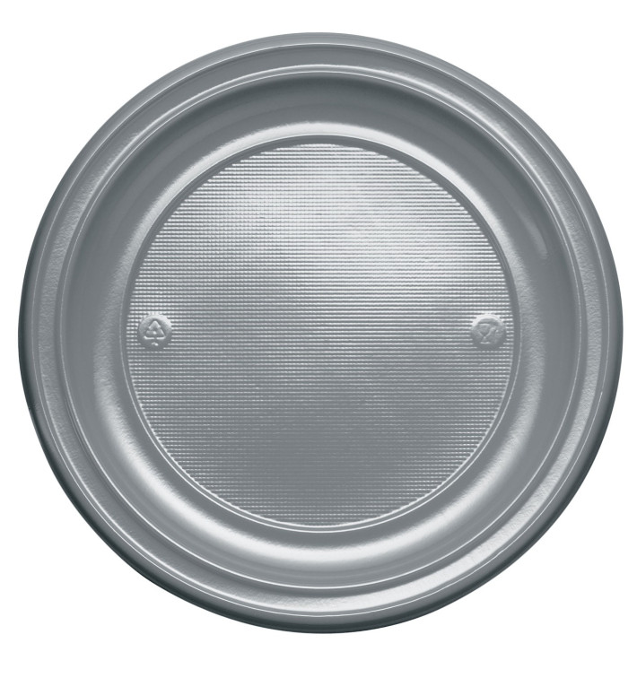 Plastic bord PS Plat zilver Ø22 cm (30 stuks) Plastic bord PS Plat zilver Ø22 cm (30 stuks)