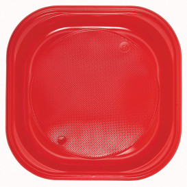 Plastic bord PS Vierkant rood 20x20 cm (50 stuks) 