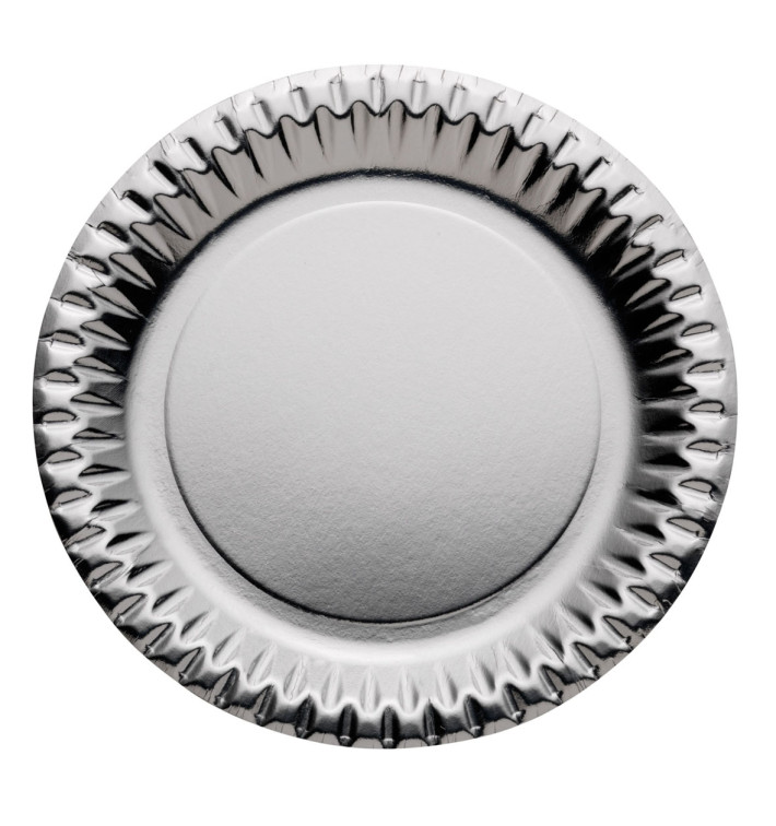 Papieren bord Rond vormig "Party" zilver Ø23cm (10 stuks) Papieren bord Rond vormig "Party" zilver Ø23cm (10 stuks)