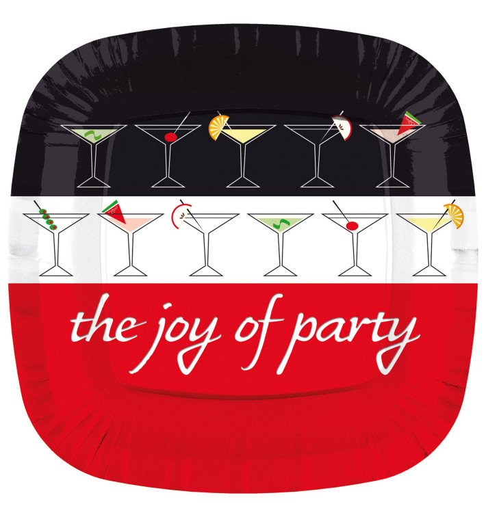 Papieren bord Vierkant "Joy of Party" 23cm (8 stuks) Papieren bord Vierkant "Joy of Party" 23cm (8 stuks)