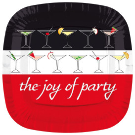 Papieren bord Vierkant "Joy of Party" 17cm (8 stuks)