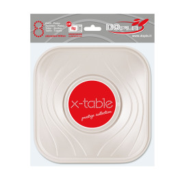 Assiette Plastique PP "X-Table" Carré Perle 180mm (8 Utés)