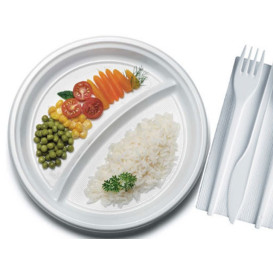 Assiette Plastique PS 2 Compartiments 220mm (1400 Unités)
