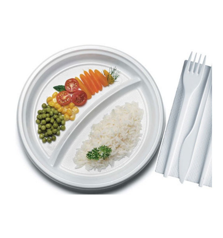 Plastic bord PS 2 Compartmenten 22 cm (1400 stuks) Plastic bord PS 2 Compartmenten 22 cm (1400 stuks)