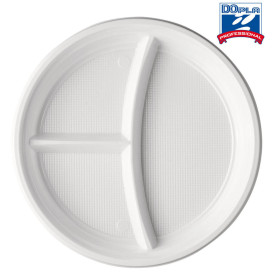 Assiette Plastique PS 3 Compartiments 220mm (100 Unités)