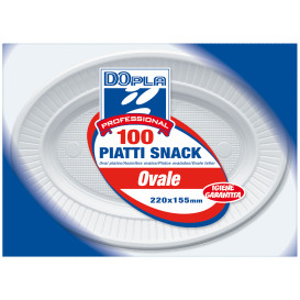 Assiette Plastique PS Ovale Plate Blanche (100 Unités)