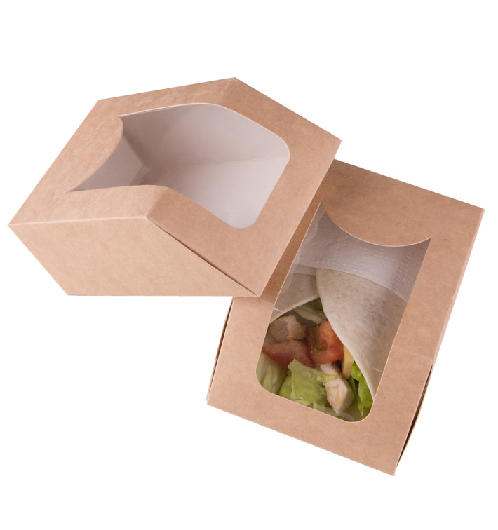 Papieren take-out Container met venster kraft 90x51x12cm (25 stuks) Papieren take-out Container met venster kraft 90x51x12cm (25 stuks)