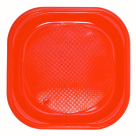 Assiette Plastique PS Carrée Plate Orange 200x200mm (30 Unités)