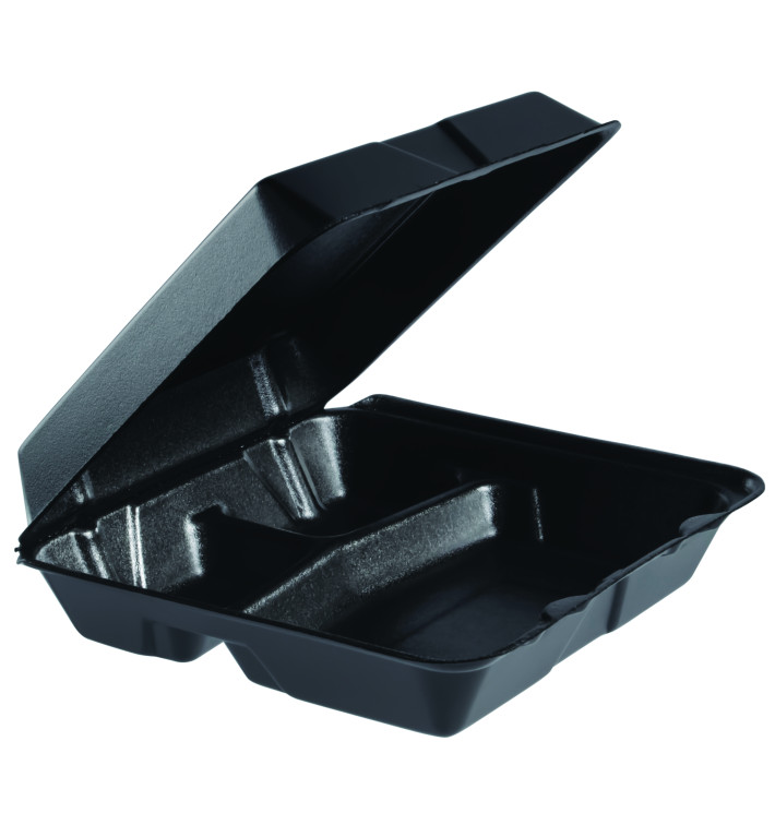 Schuim lunch doos 3 Compartmenten Verwijderbare Deksel zwart 2,40x2,35cm (100 stuks) Schuim lunch doos 3 Compartmenten Verwijderbare Deksel zwart 2,40x2,35cm (100 stuks)