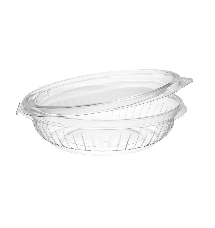 Plastic scharnierende Saladekom PET"Presentatiekom" Plat 240ml (300 stuks) Plastic scharnierende Saladekom PET"Presentatiekom" Plat 240ml (300 stuks)