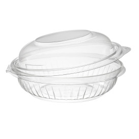 Plastic scharnierende Saladekom PET"Presentatiekom" hoog koepel Deksel 240ml (75 stuks) 
