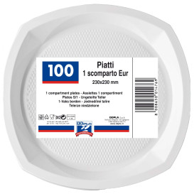 Assiette Plastique PS Carrée Blanc 230x230mm 1C (100 Utés)