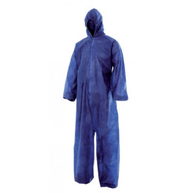 Wegwerp plastic overall "TST" PP capuchonrits maat XXL blauw (50 stuks)