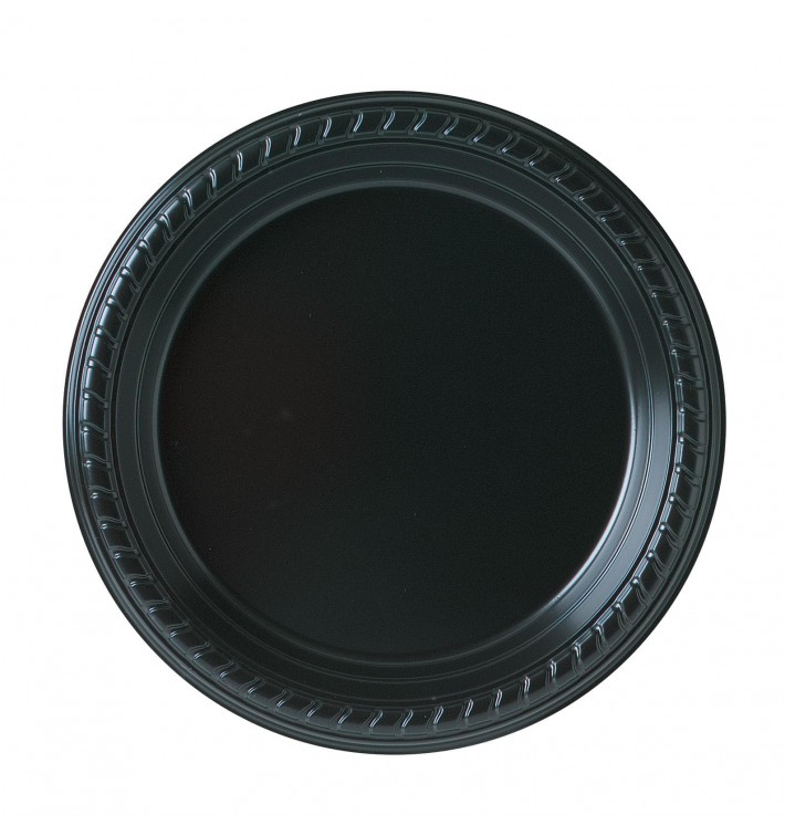 Plastic bord Plat van PS zwart 18 cm (25 stuks) 