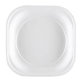 Assiette Plastique PS Carrée Blanc 200x200mm (50 Unités)