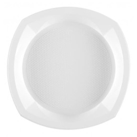 Assiette Plastique PS Carrée Blanc 230x230mm 1C (100 Utés)