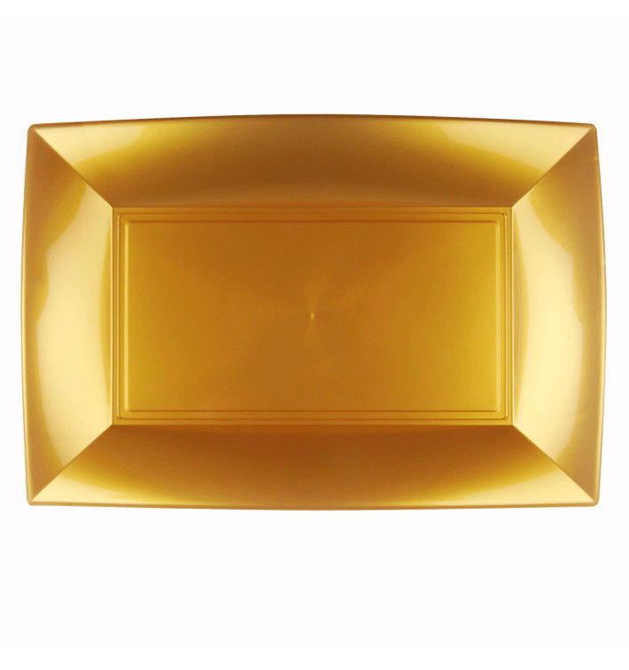Plastic dienblad microgolfbaar goud "Nice" 34,5x23cm (60 stuks) Plastic dienblad microgolfbaar goud "Nice" 34,5x23cm (60 stuks)