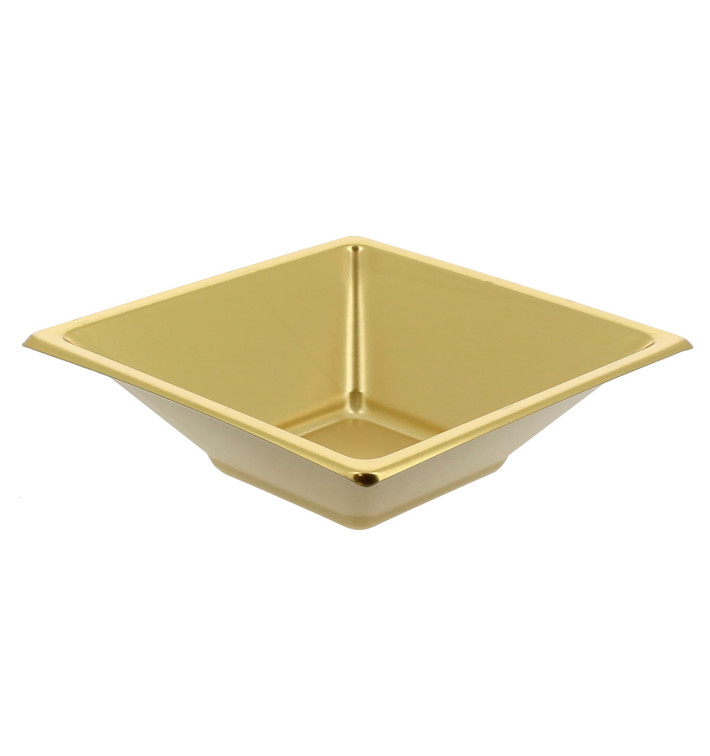 Bol en Plastique PS Carré Doré 12x12cm (25 Utés) Bol en Plastique PS Carré Doré 12x12cm (25 Utés)