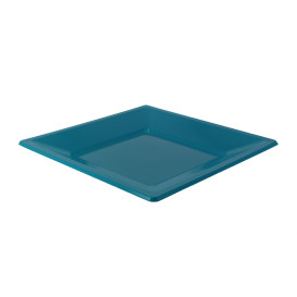 Assiette Plastique Carrée Plate Turquoise 170mm (25 Utés)