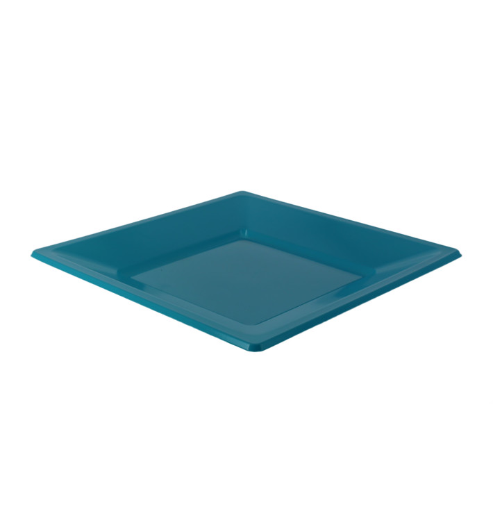 Assiette Plastique Carrée Plate Turquoise 230mm (25 Utés)