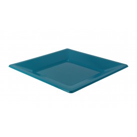 Assiette Plastique Carrée Plate Turquoise 230mm (750 Utés)