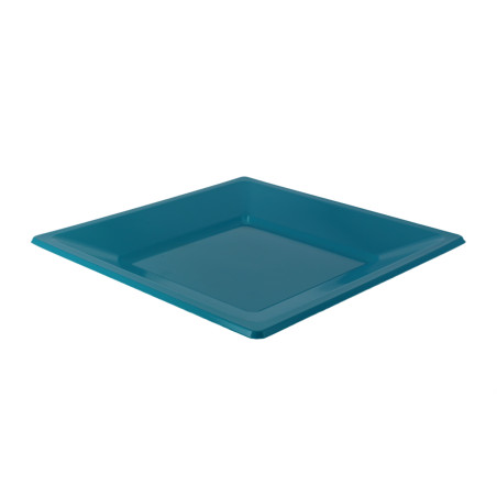 Assiette Plastique Carrée Plate Turquoise 230mm (750 Utés)