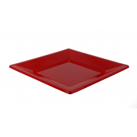 Plastic bord Plat Vierkant rood 17 cm (25 stuks) 