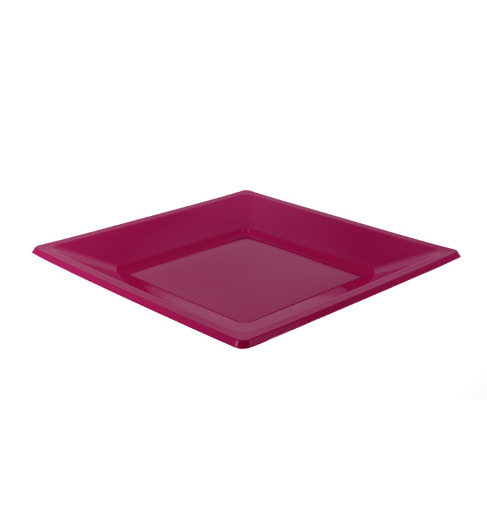 Assiette Plastique Carrée Plate Fuchsia 230mm (180 Utés)